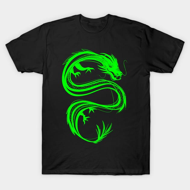 neon green traditional chinese dragon T-Shirt by acatalepsys 